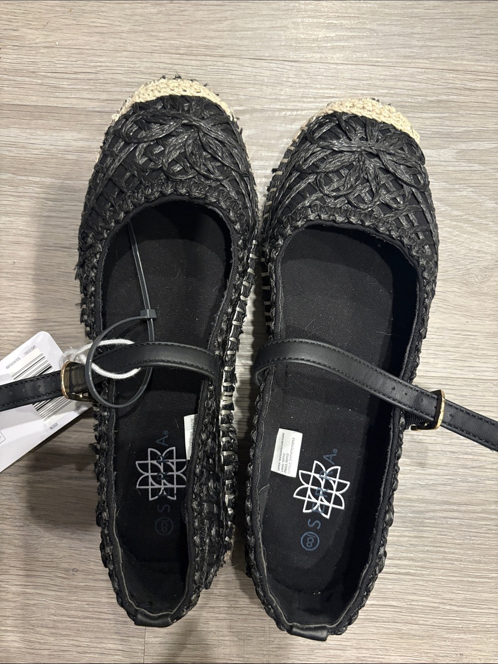Serra Black Braided Espadrille Mary Jane Flats with Jute Toe
